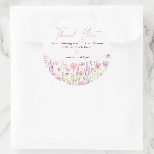 Pink Pastel Wildflower Birthday Classic Round Sticker (Bag)
