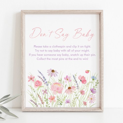 Pink Pastel Wildflower Dont Say Baby Game Poster