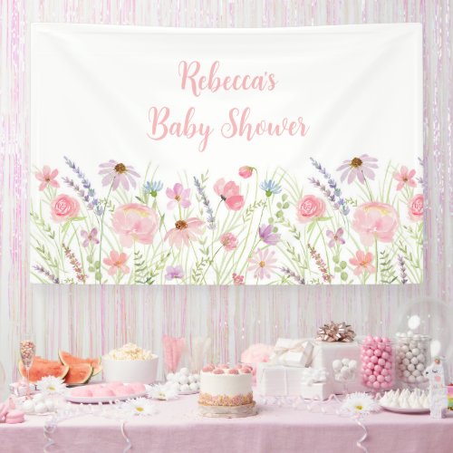 Pink Pastel Wildflower Meadow Baby Shower Banner