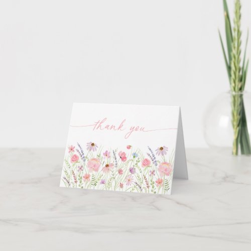 Pink Pastel Wildflower Meadow Baby Shower Thank You Card