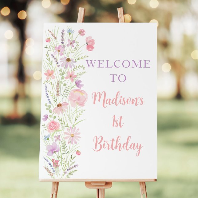 Pink Pastel Wildflower Meadow Baby Shower Welcome Foam Board (Creator Uploaded)