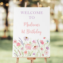 Pink Pastel Wildflower Meadow Baby Shower Welcome Foam Board