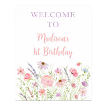 Pink Pastel Wildflower Meadow Baby Shower Welcome Poster