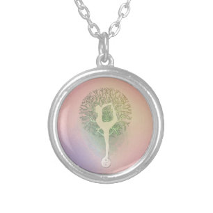 Pink Pastel Yoga Tree Silver Plated Necklace