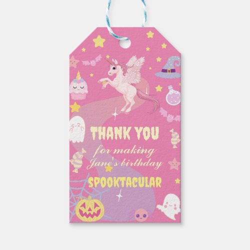 Pink Pasteloween Cute Unicorn Birthday Party Gift Tags