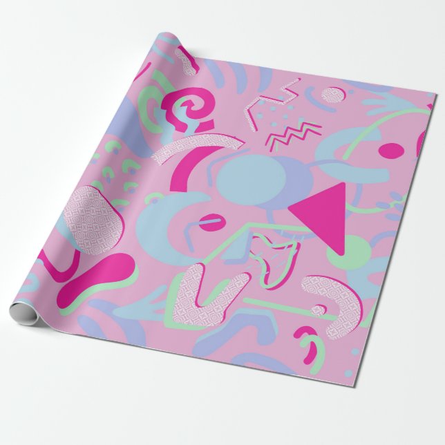 Pink Pastels Retro Abstract Doodle Wrapping Paper (Unrolled)