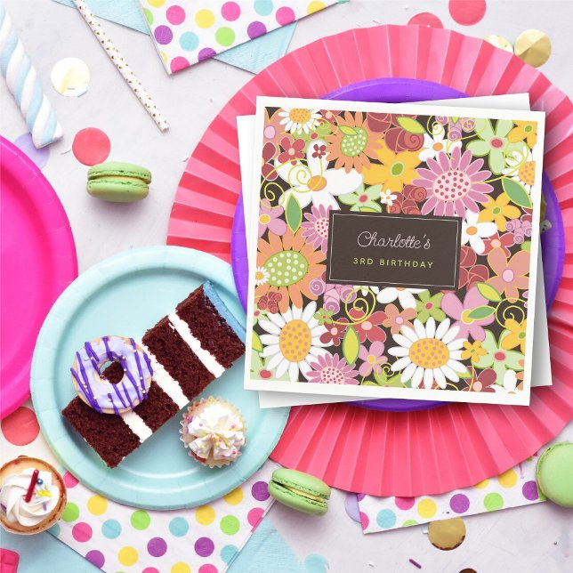 Pink Pastels Spring Flowers Garden Birthday Party Paper Napkins (Pink Pastels Spring Flowers Garden Kid's Birthday Party Paper Napkins @ fat_fa_tin)