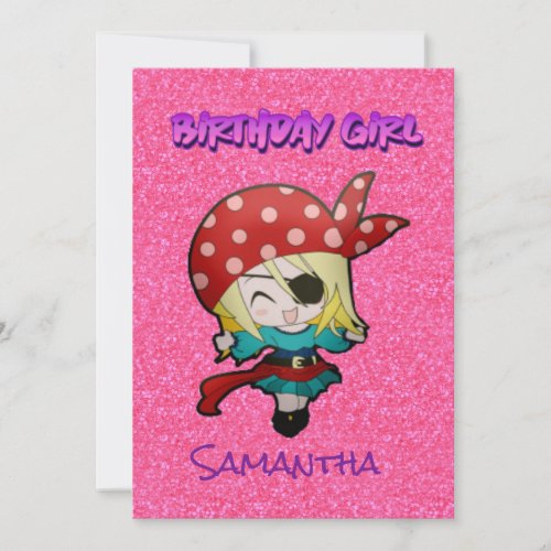 Pink Pastle Glitter  Pirate Girl Note Card