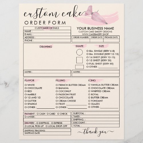 Pink Pastry Bag Logo Bakery Cake Order Form Flyer