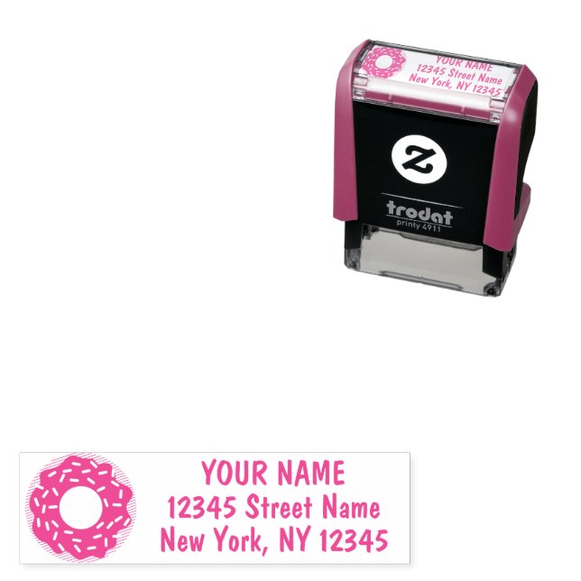 Pink pastry donut custom business return address  self-inking stamp (In Situ)