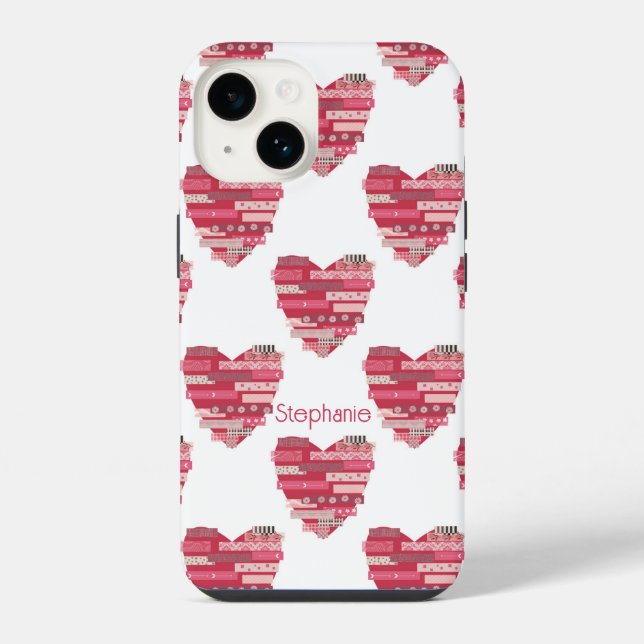 Pink Patchwork Hearts Phone Case (Back)