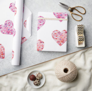 Pink Patchwork Hearts Valentine's Day Wrapping Paper