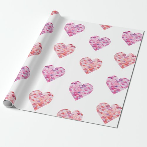 Pink Patchwork Hearts Valentines Day Wrapping Paper