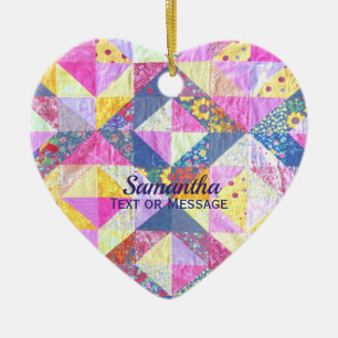 Pink Patchwork Quilt Ceramic Ornament