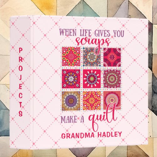Pink Patchwork Quilt Personalized Project 3 Ring Binder