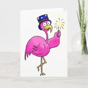 Pink Patriotic Flamingo Hat Sparkler Card