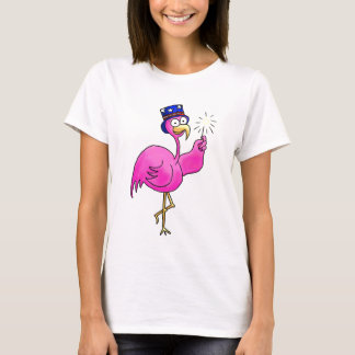 Pink Patriotic Flamingo Hat Sparkler T-Shirt
