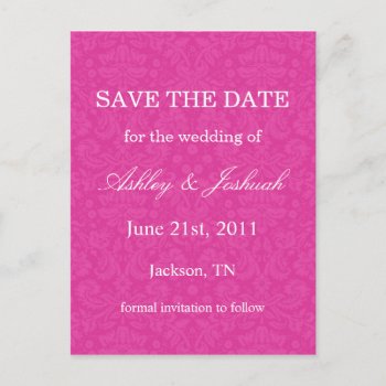 Pink Pattern Background Save The Date Post Cards by AllyJCat at Zazzle