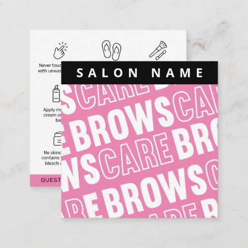 Pink Pattern Brows Aftercare PMU Brow Instructions Square Business Card
