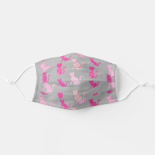 Pink Pattern Cat Lovers on Gray Adult Cloth Face Mask (Front, Unfolded)