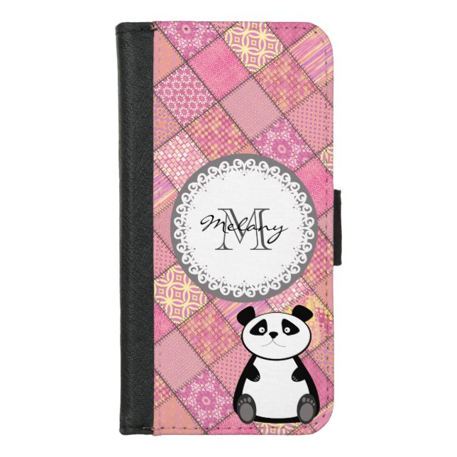 Pink pattern Cute trendy girly funny panda iPhone Wallet Case (Front)