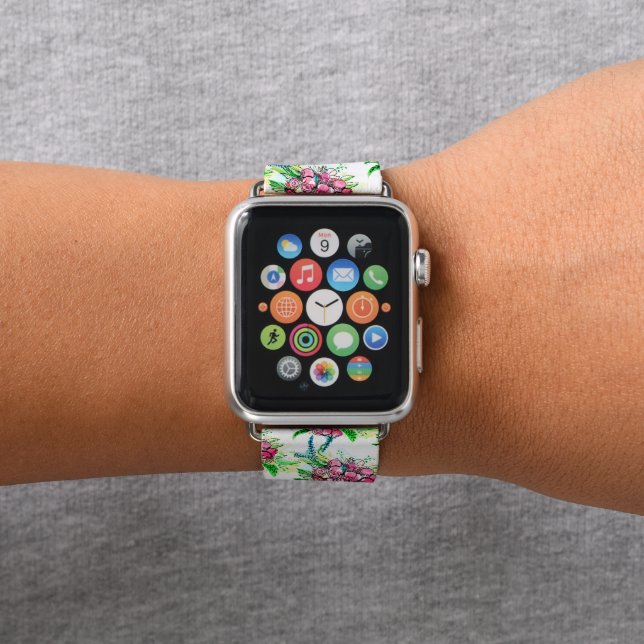 Pink Pattern Cute White Chic Bright Berries Apple Watch Band (In Situ)
