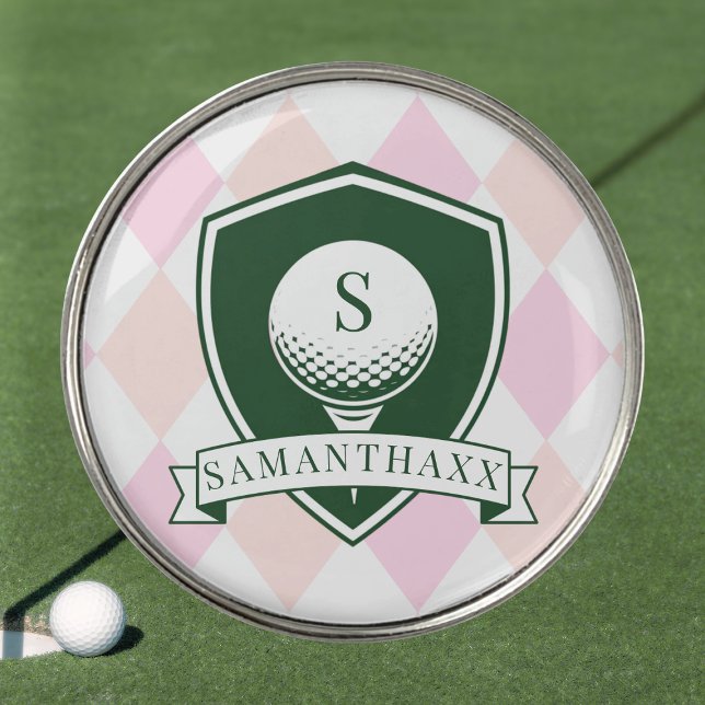 Pink Pattern Modern Golfer Green Initial Monogram Golf Ball Marker (Pink Pattern Modern Golfer Green Initial Monogram Golf Ball Marker)