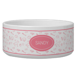 Pink Pattern Of Cute Dog Things With Custom Name Bowl