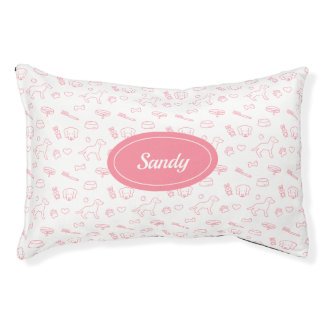 Pink Pattern Of Cute Dog Things With Custom Name Pet Bed