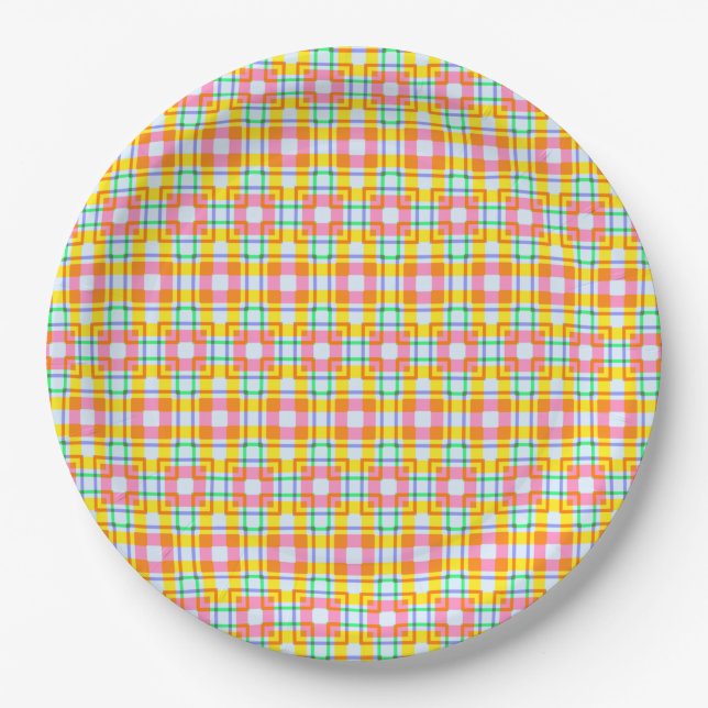 Pink Pattern Spring Colors Paper Plates (Front)