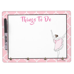 Pink Pattern with Ballerina Dry Erase Board With Keychain Holder