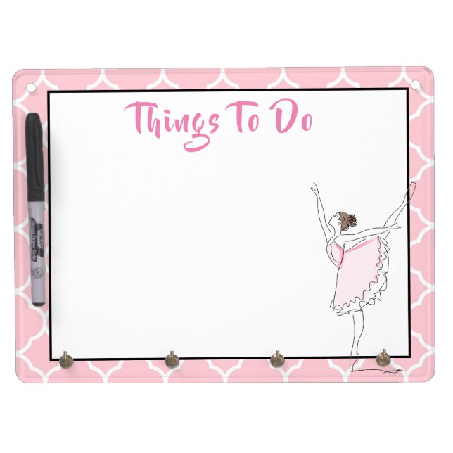 Pink Pattern with Ballerina Dry Erase Board With Keychain Holder (Front)