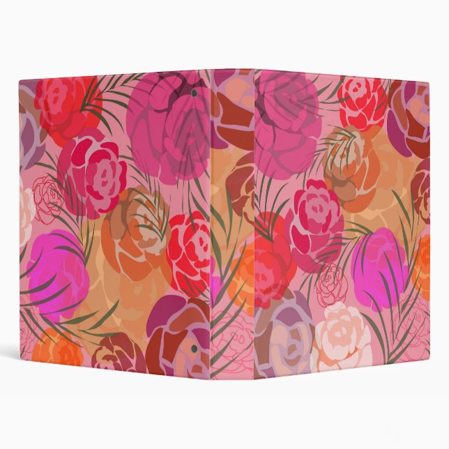 Pink pattern with flowers and plants 3 ring binder (Background)