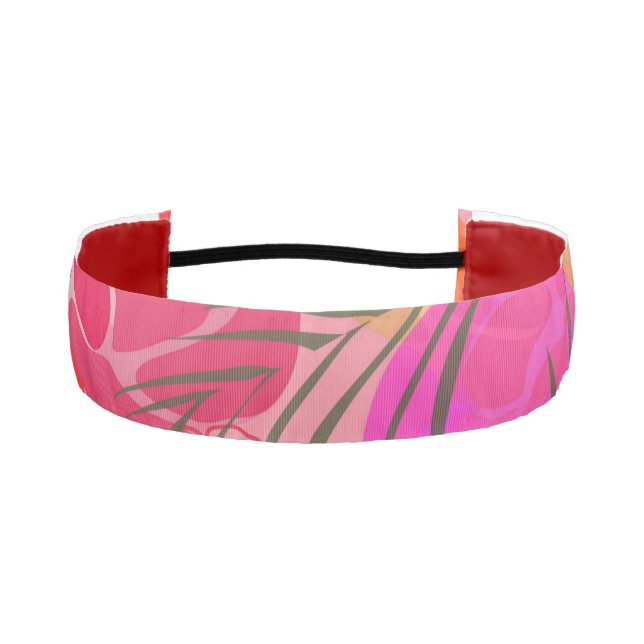 Pink pattern with flowers and plants athletic headband (Front)