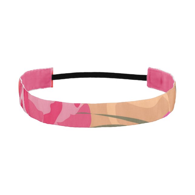 Pink pattern with flowers and plants athletic headband (Front)