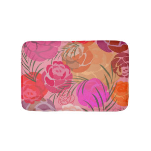 Pink pattern with flowers and plants bath mat