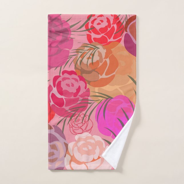 Pink pattern with flowers and plants hand towel  (Hand Towel)