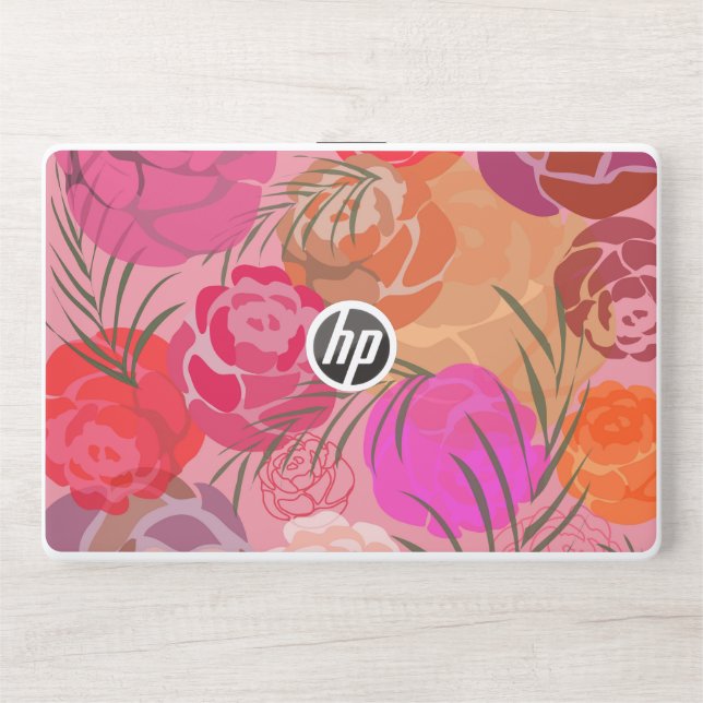 Pink pattern with flowers and plants HP laptop skin (Front)