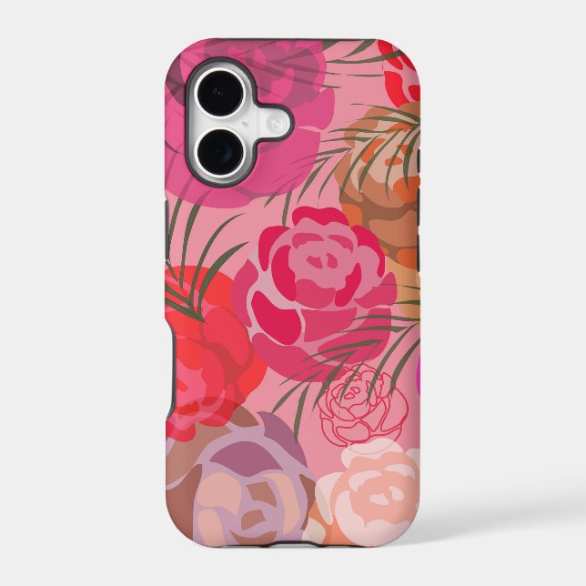 Pink pattern with flowers and plants iphone case (Back)