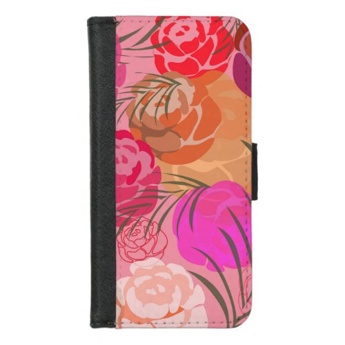 Pink pattern with flowers and plants iPhone 87 wallet case