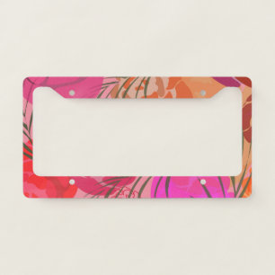 Pink pattern with flowers and plants license plate frame