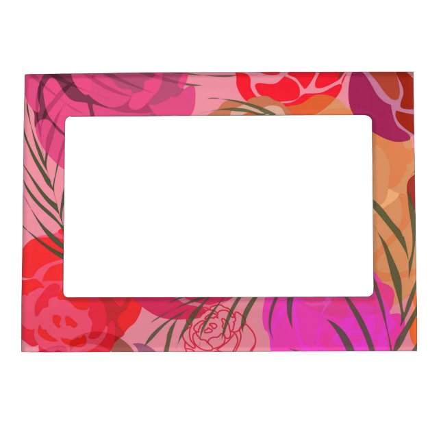 Pink pattern with flowers and plants magnetic frame (Front)
