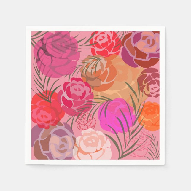 Pink pattern with flowers and plants napkins (Front)