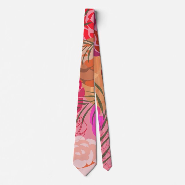 Pink pattern with flowers and plants neck tie (Front)
