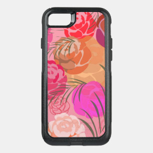 Pink pattern with flowers and plants OtterBox commuter iPhone SE/8/7 case