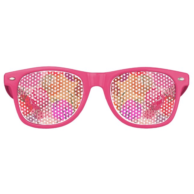 Pink pattern with flowers and plants retro sunglasses (Front)