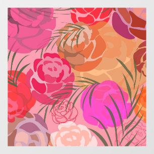 Pink pattern with flowers and plants window cling