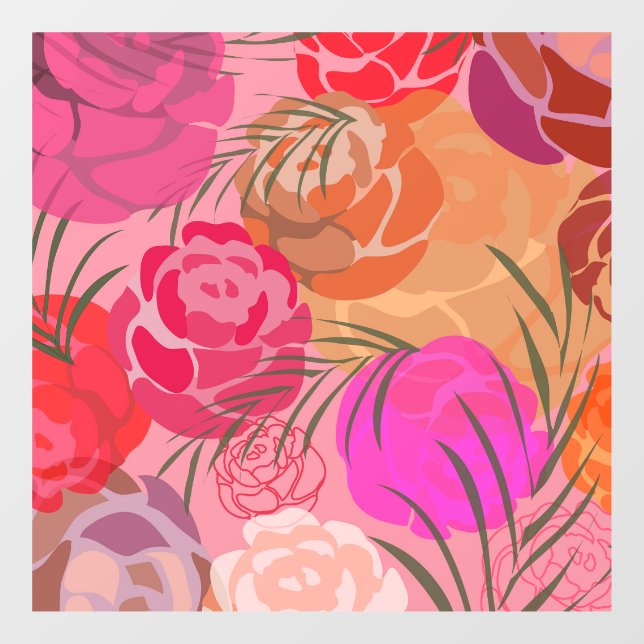 Pink pattern with flowers and plants window cling (Sheet)