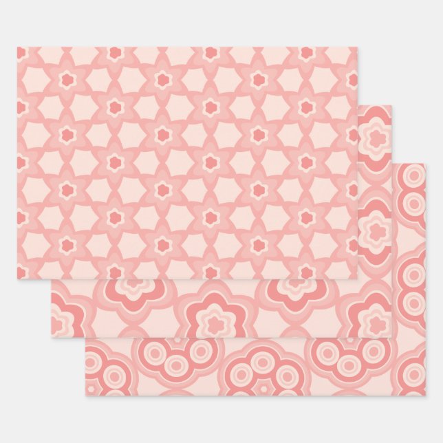 Pink pattern wrapping paper sheets (Set)