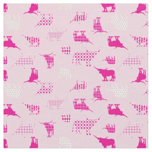 Pink Patterned Longhorns Pattern Fabric